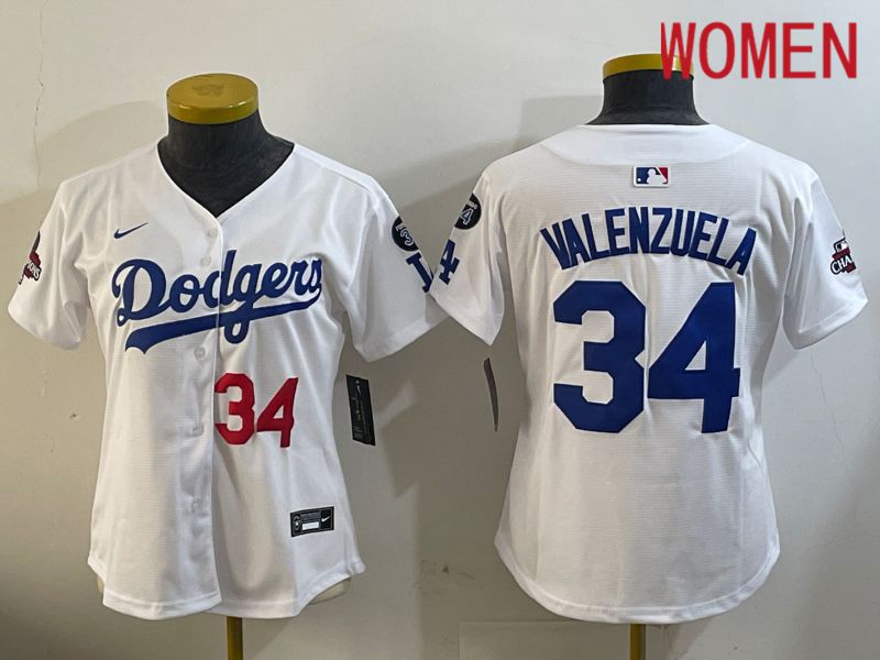 Women Los Angeles Dodgers #34 Valenzuela White Game 2024 Nike MLB Jersey style 12093->women mlb jersey->Women Jersey